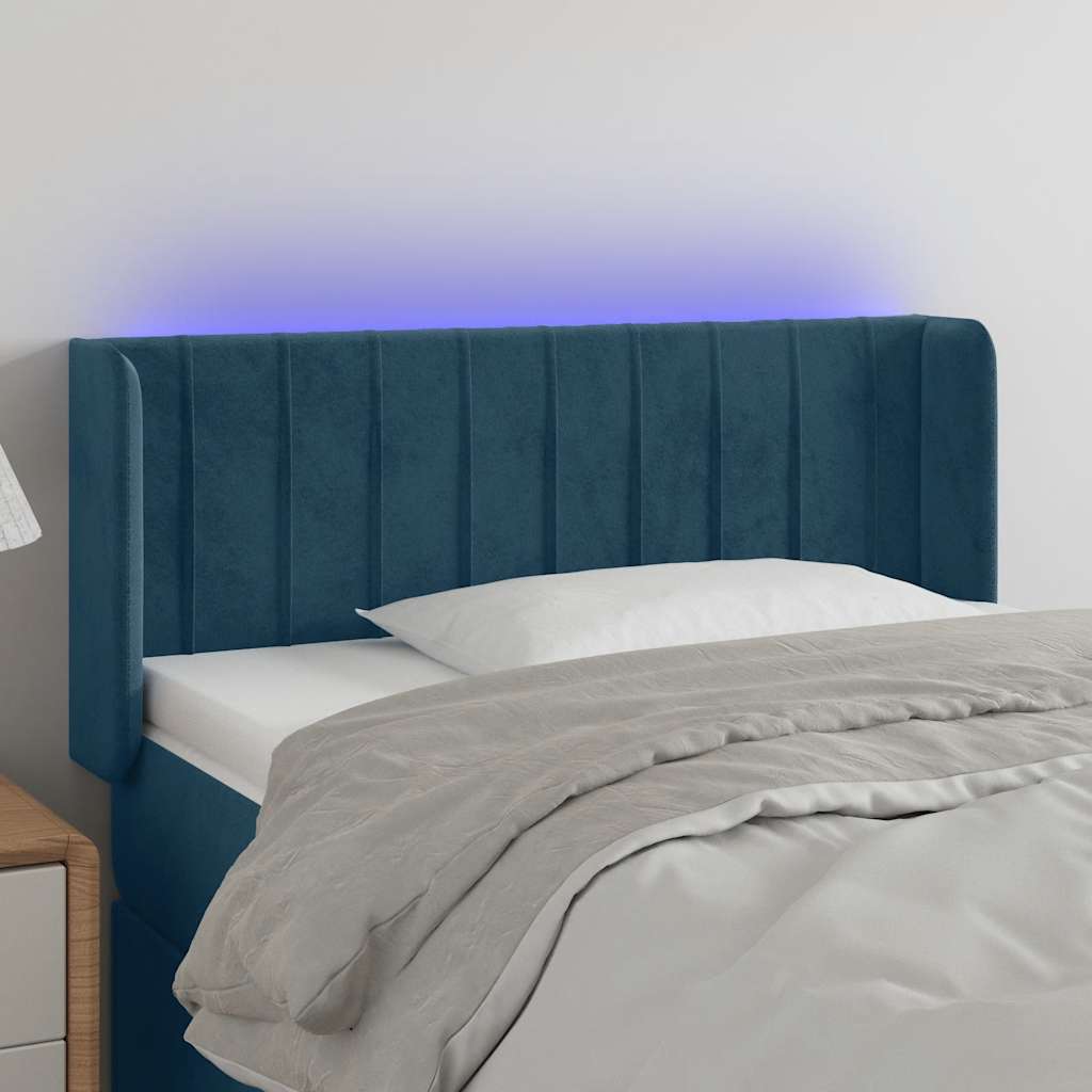 vidaXL Zagłówek do łóżka z LED, ciemnoniebieski 93x16x78/88cm, aksamit