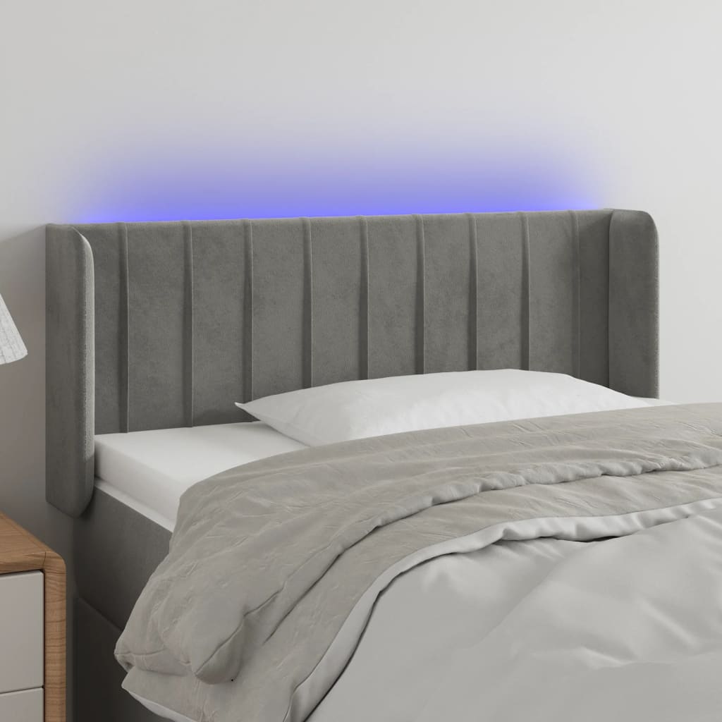 vidaXL Zagłówek do łóżka z LED, jasnoszary, 103x16x78/88 cm, aksamit