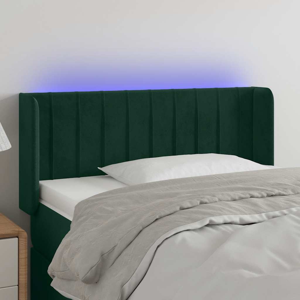 vidaXL Zagłówek do łóżka z LED, ciemnozielony, 103x16x78/88cm, aksamit