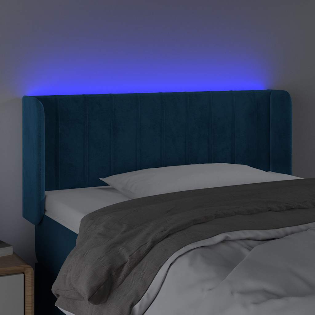 vidaXL Zagłówek do łóżka z LED ciemnoniebieski 103x16x78/88 cm aksamit