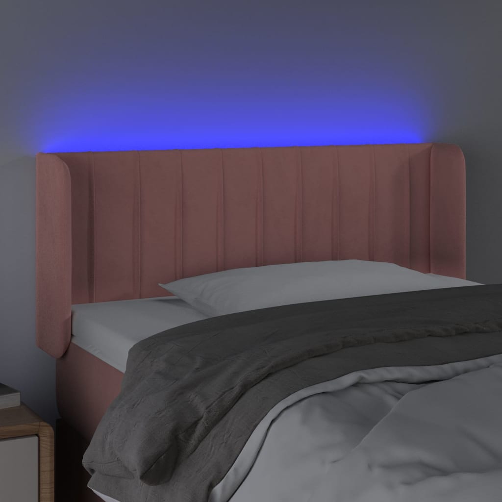 vidaXL Zagłówek do łóżka z LED, różowy, 103x16x78/88 cm, aksamit
