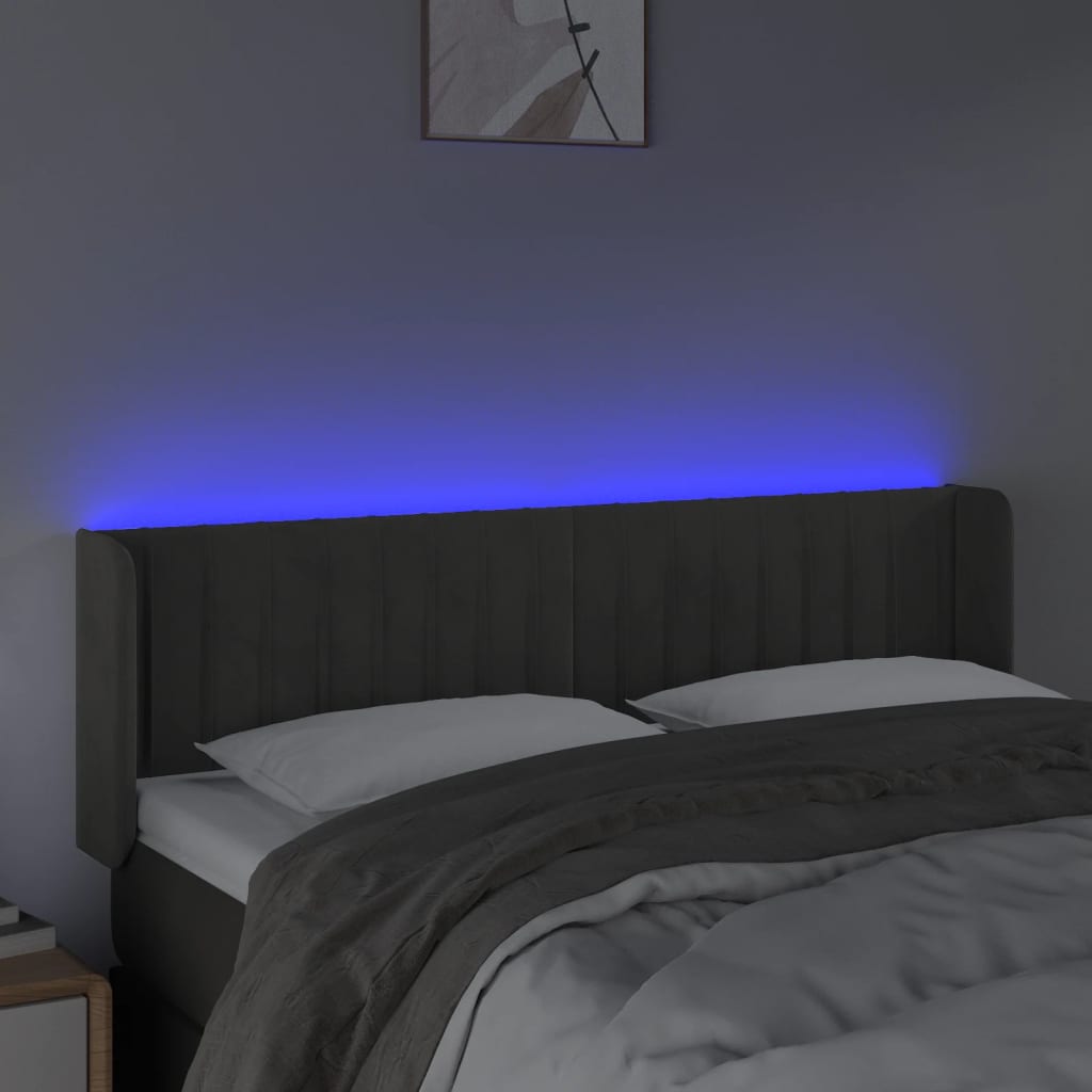 vidaXL Zagłówek do łóżka z LED, ciemnoszary, 147x16x78/88 cm, aksamit