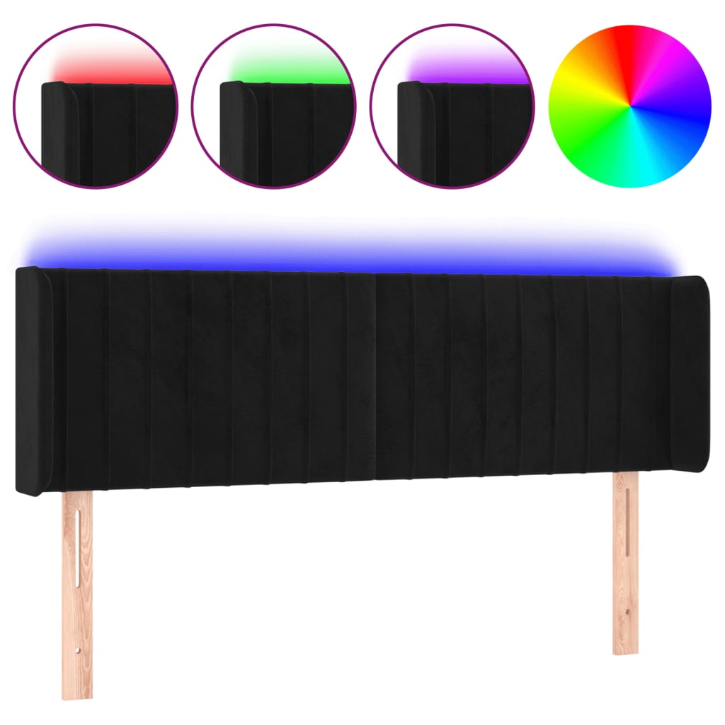 vidaXL Zagłówek do łóżka z LED, czarny, 147x16x78/88 cm, aksamit