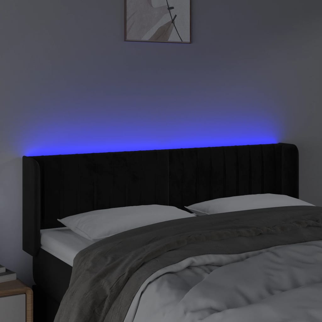 vidaXL Zagłówek do łóżka z LED, czarny, 147x16x78/88 cm, aksamit