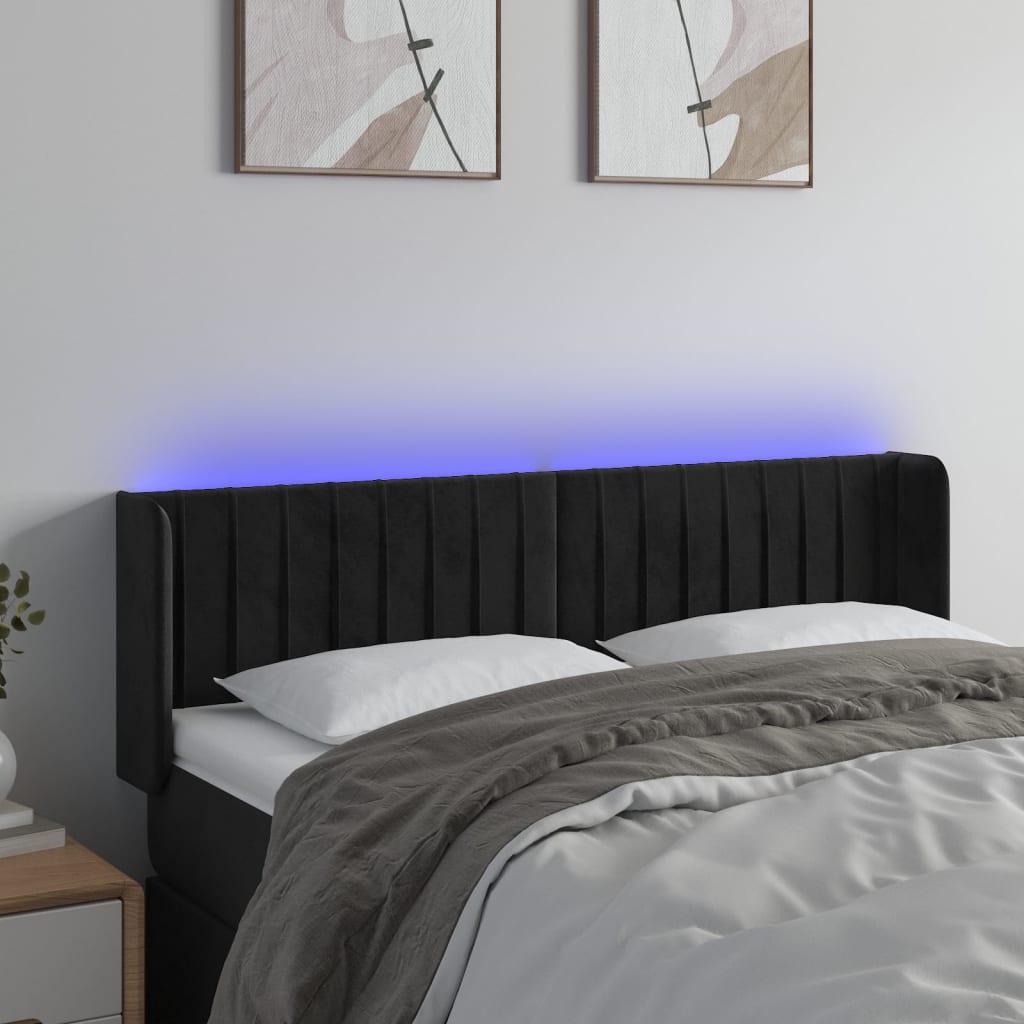 vidaXL Zagłówek do łóżka z LED, czarny, 147x16x78/88 cm, aksamit