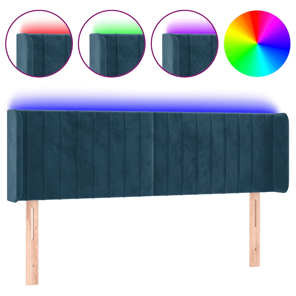 vidaXL Zagłówek do łóżka z LED ciemnoniebieski 147x16x78/88 cm aksamit