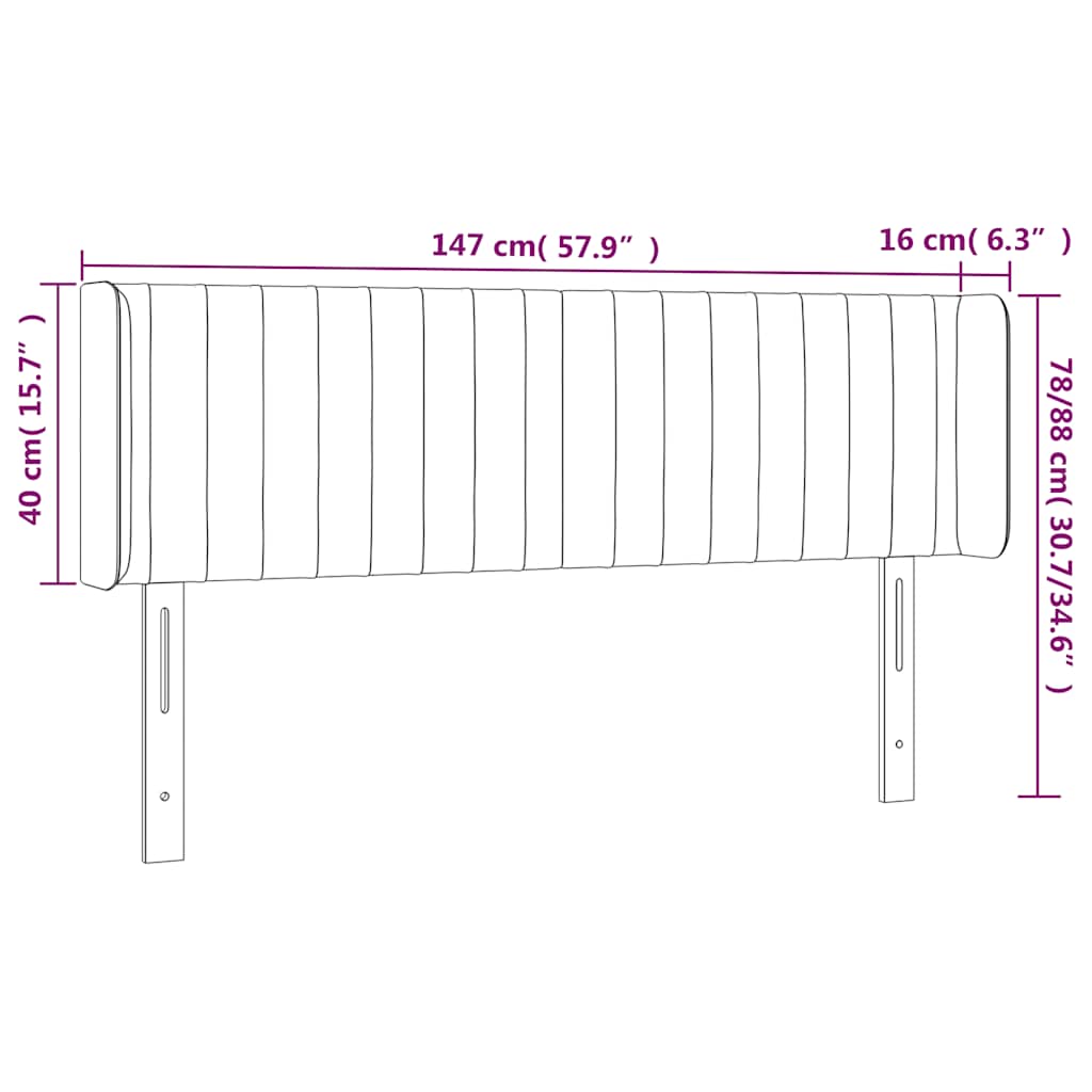 vidaXL Zagłówek do łóżka z LED ciemnoniebieski 147x16x78/88 cm aksamit