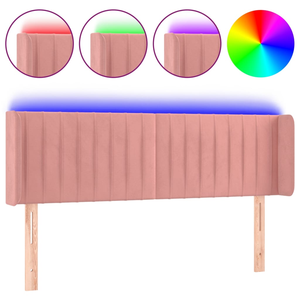 vidaXL Zagłówek do łóżka z LED, różowy, 147x16x78/88 cm, aksamit