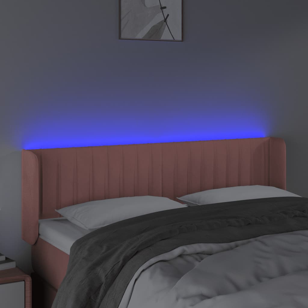 vidaXL Zagłówek do łóżka z LED, różowy, 147x16x78/88 cm, aksamit