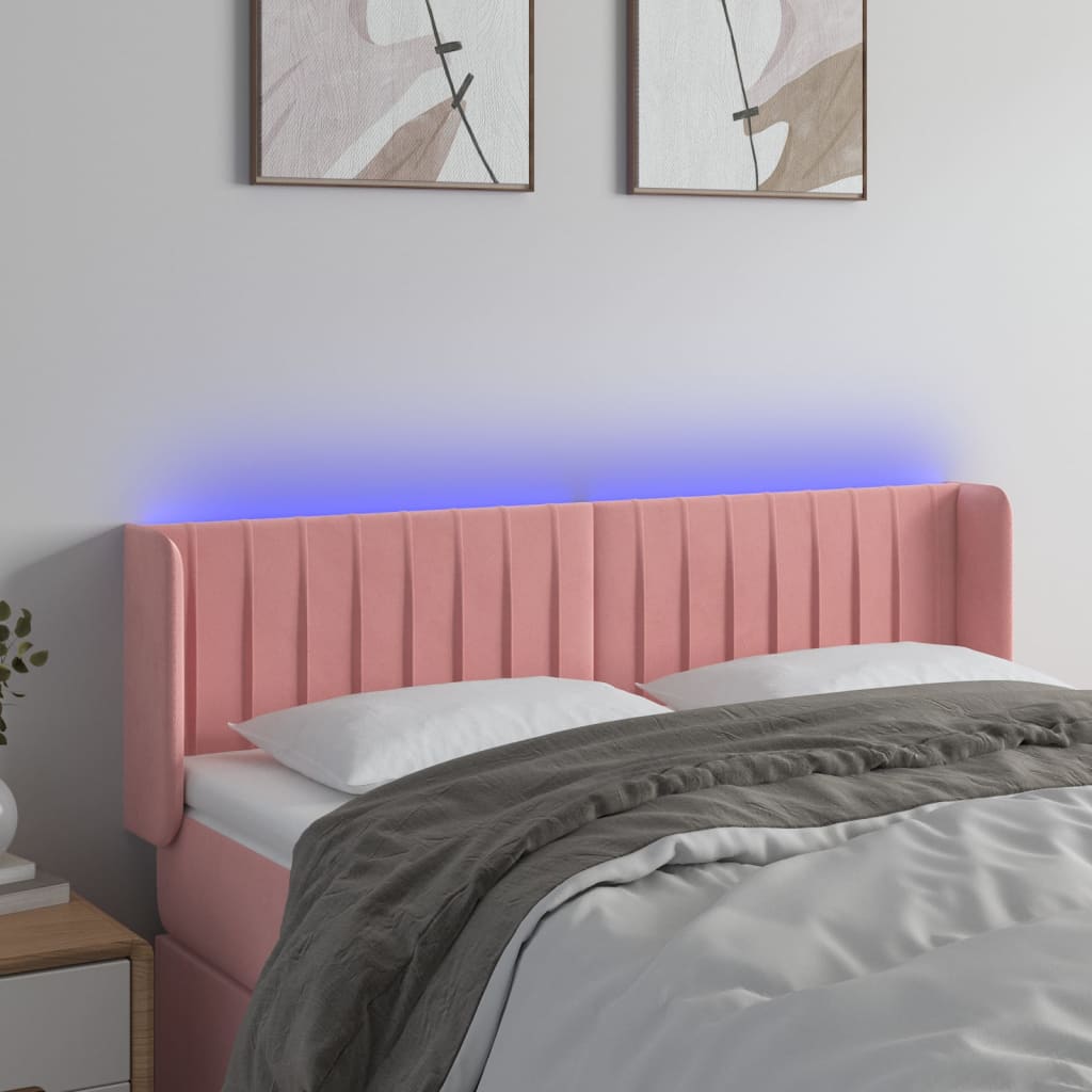 vidaXL Zagłówek do łóżka z LED, różowy, 147x16x78/88 cm, aksamit