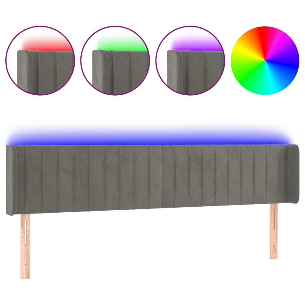 vidaXL Zagłówek do łóżka z LED, jasnoszary, 163x16x78/88 cm, aksamit