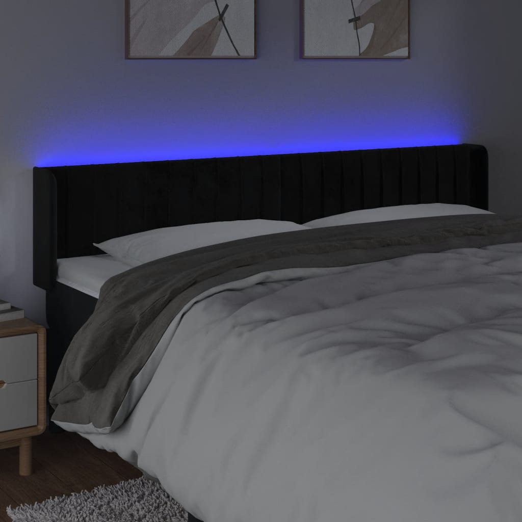 vidaXL Zagłówek do łóżka z LED, czarny, 163x16x78/88 cm, aksamit