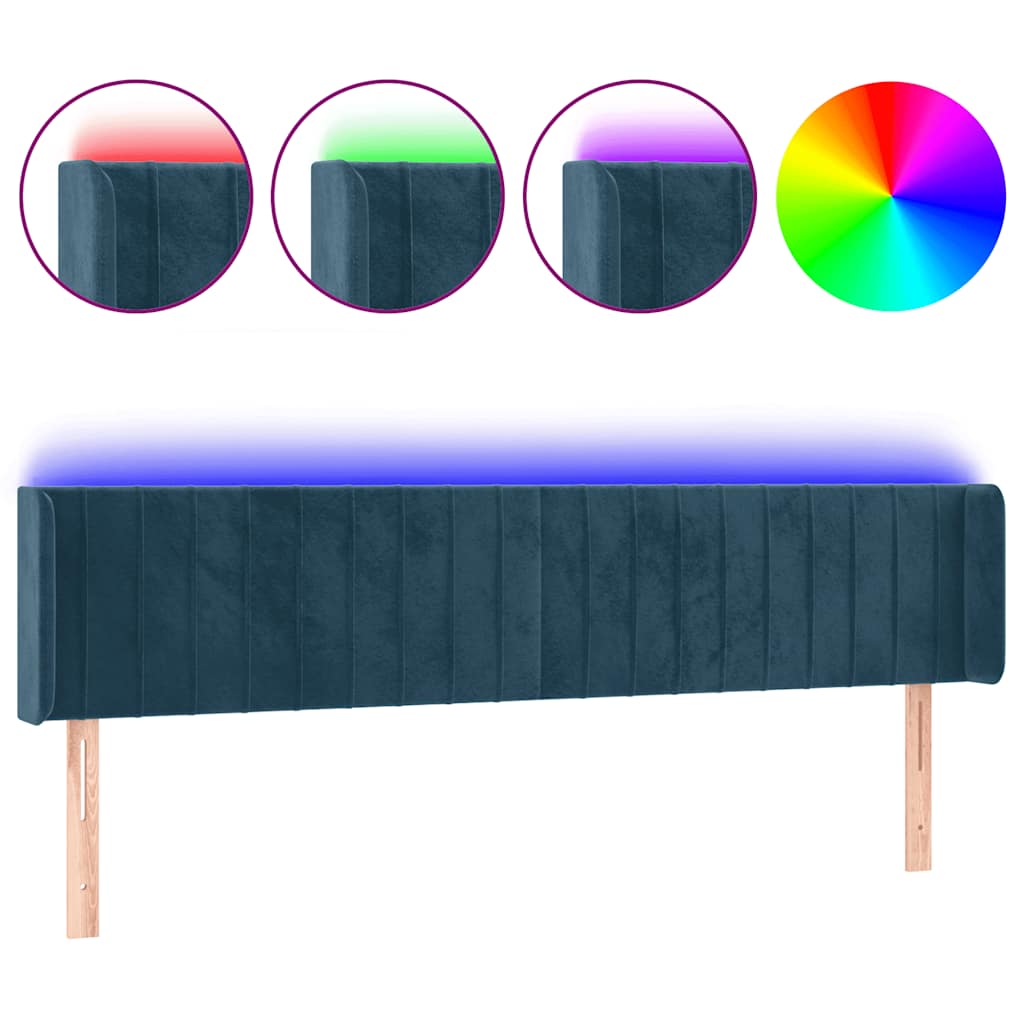 vidaXL Zagłówek do łóżka z LED ciemnoniebieski 163x16x78/88 cm aksamit