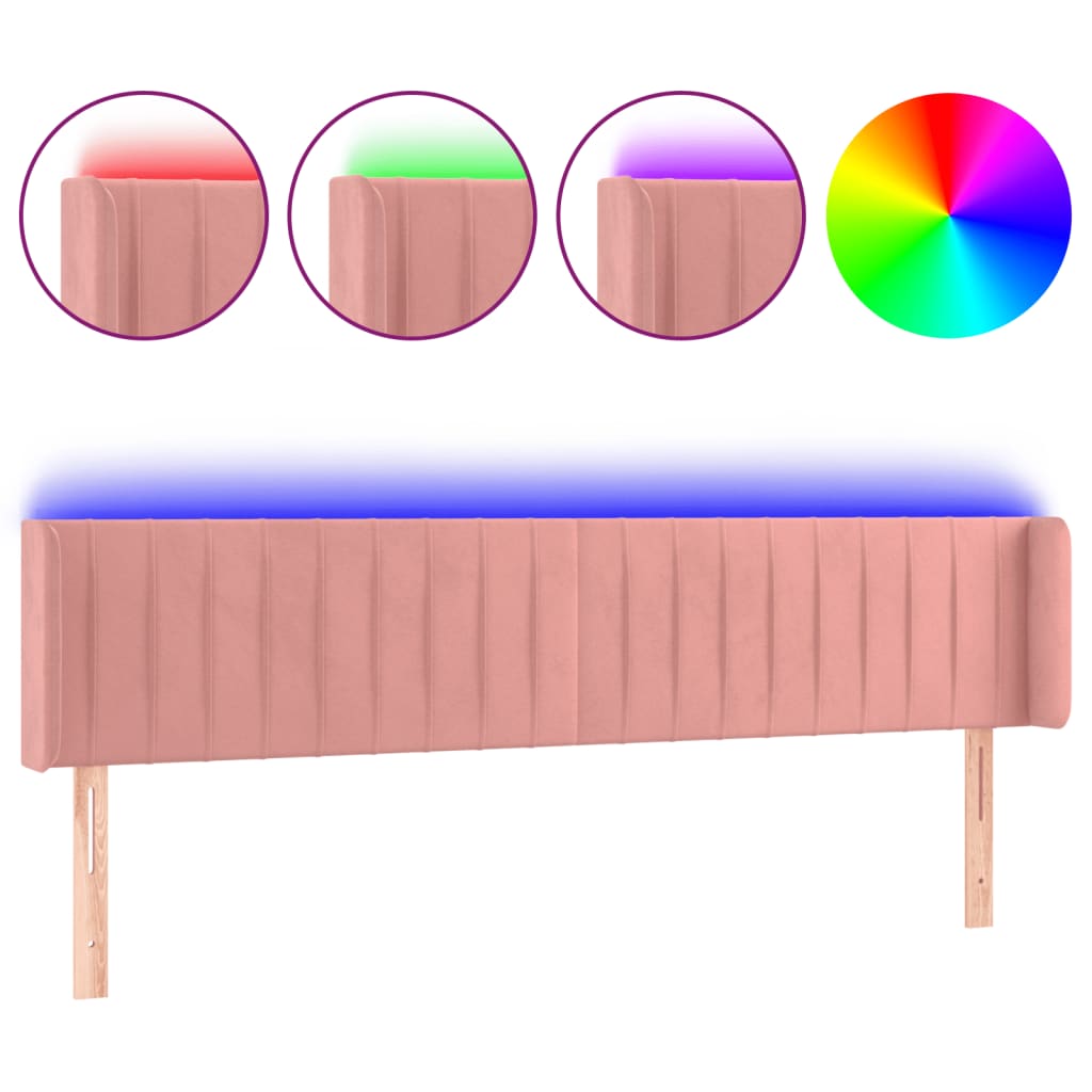 vidaXL Zagłówek do łóżka z LED, różowy, 163x16x78/88 cm, aksamit