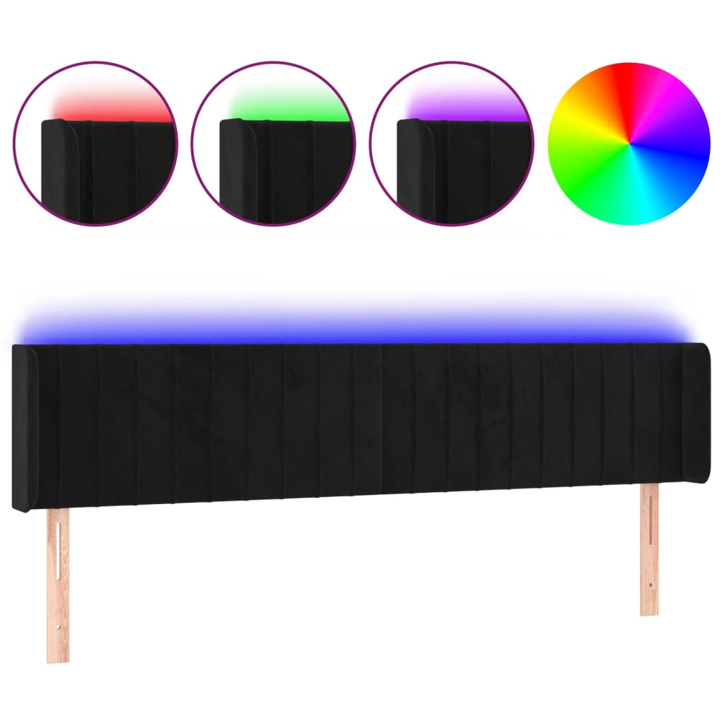 vidaXL Zagłówek do łóżka z LED, czarny, 183x16x78/88 cm, aksamit