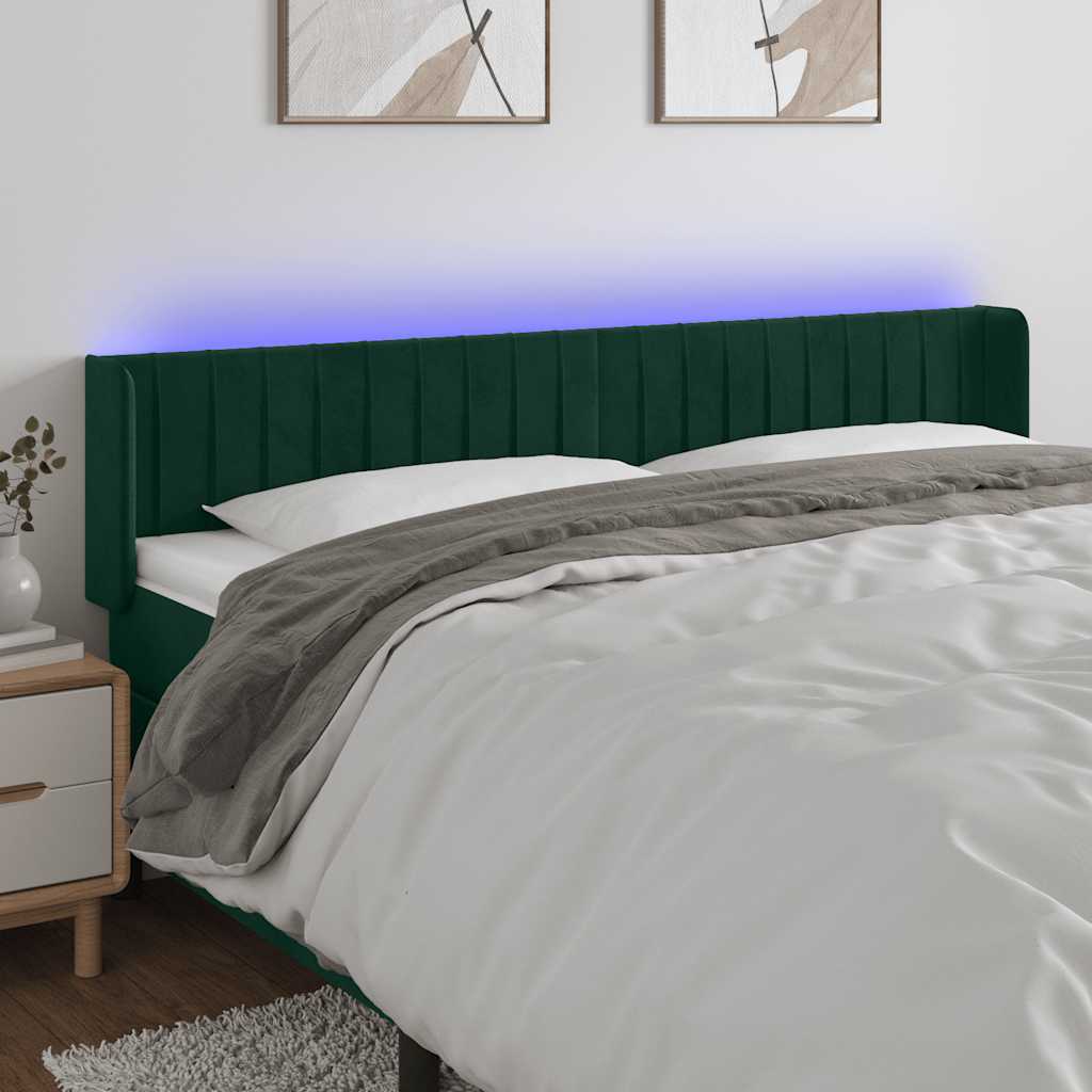 vidaXL Zagłówek do łóżka z LED, ciemnozielony, 183x16x78/88cm, aksamit