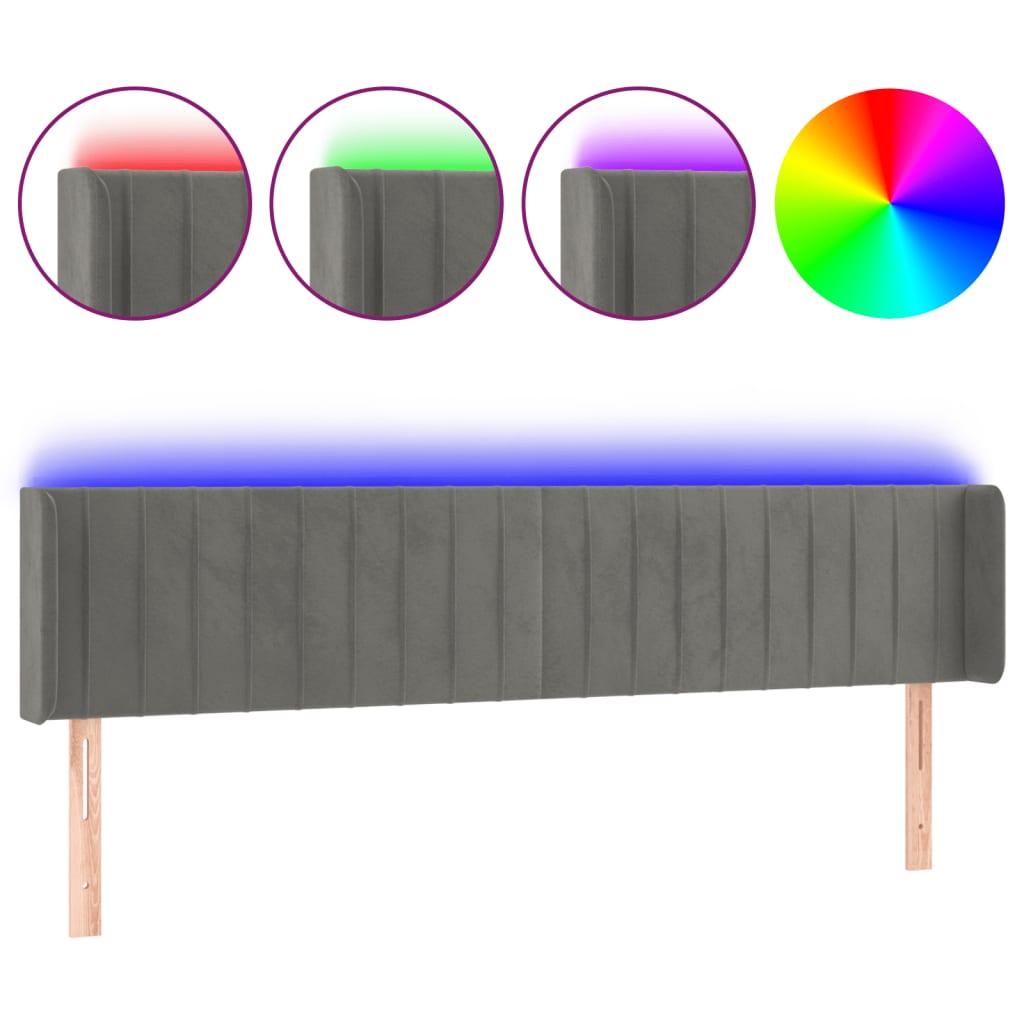 vidaXL Zagłówek do łóżka z LED, jasnoszary, 203x16x78/88 cm, aksamit