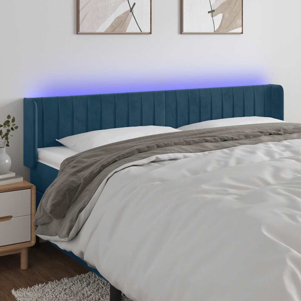 vidaXL Zagłówek do łóżka z LED ciemnoniebieski 203x16x78/88 cm aksamit