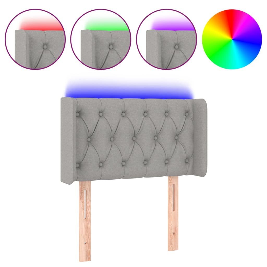 vidaXL Zagłówek do łóżka z LED, jasnoszary, 83x16x78/88 cm, tkanina