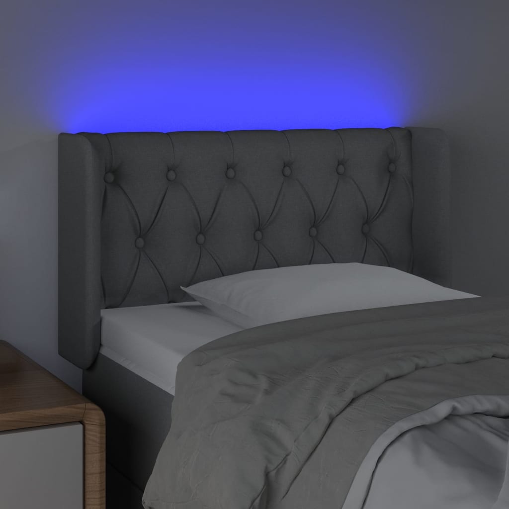 vidaXL Zagłówek do łóżka z LED, jasnoszary, 83x16x78/88 cm, tkanina