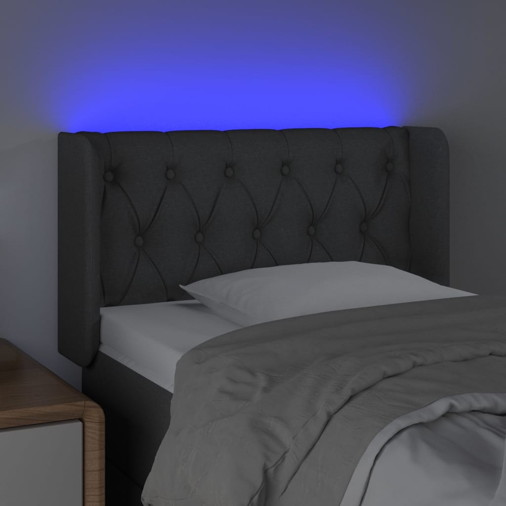 vidaXL Zagłówek do łóżka z LED, ciemnoszary, 83x16x78/88 cm, tkanina