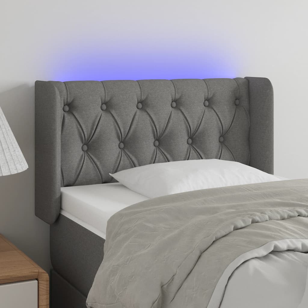 vidaXL Zagłówek do łóżka z LED, ciemnoszary, 83x16x78/88 cm, tkanina