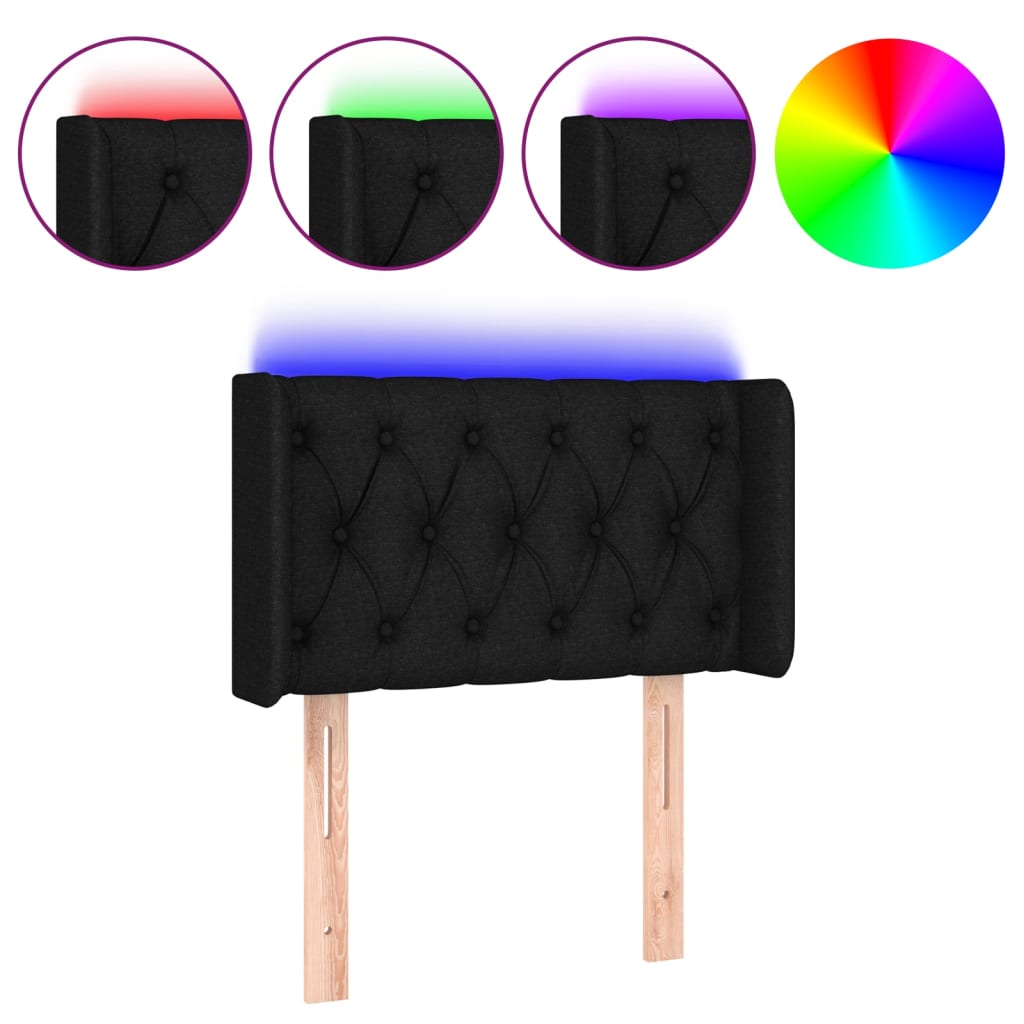 vidaXL Zagłówek do łóżka z LED, czarny, 83x16x78/88 cm, tkanina