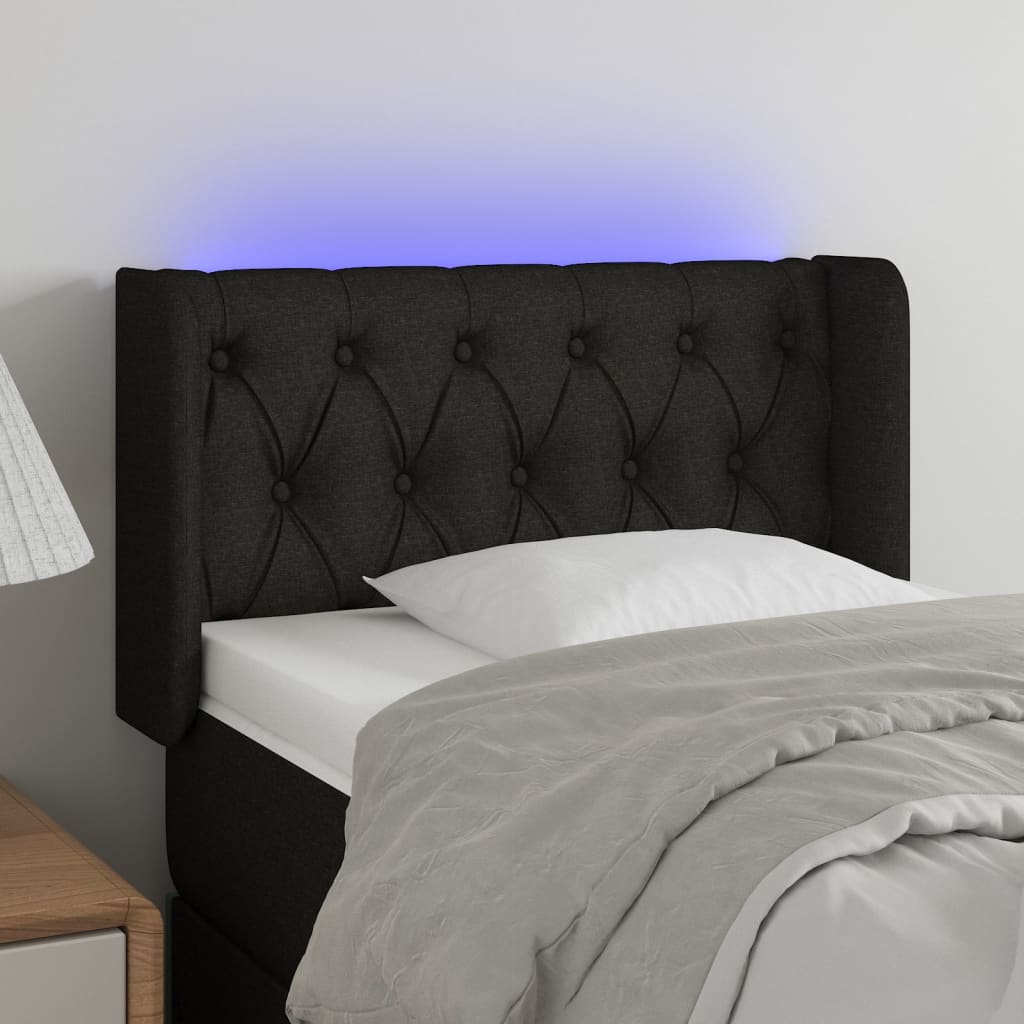 vidaXL Zagłówek do łóżka z LED, czarny, 83x16x78/88 cm, tkanina