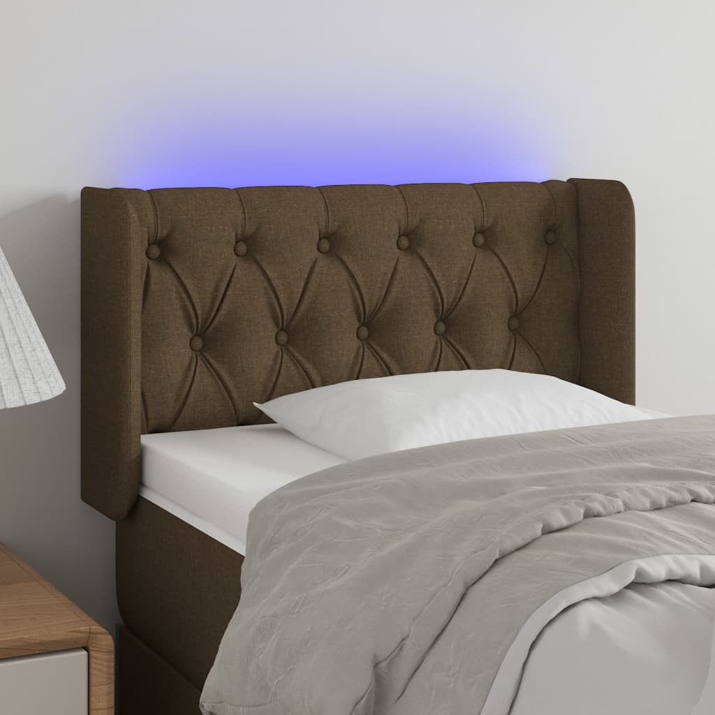 vidaXL Zagłówek do łóżka z LED, ciemnobrązowy, 83x16x78/88 cm, tkanina