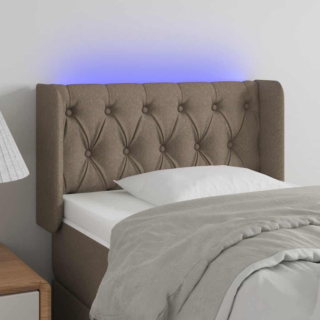 vidaXL Zagłówek do łóżka z LED, taupe, 83x16x78/88 cm, tkanina
