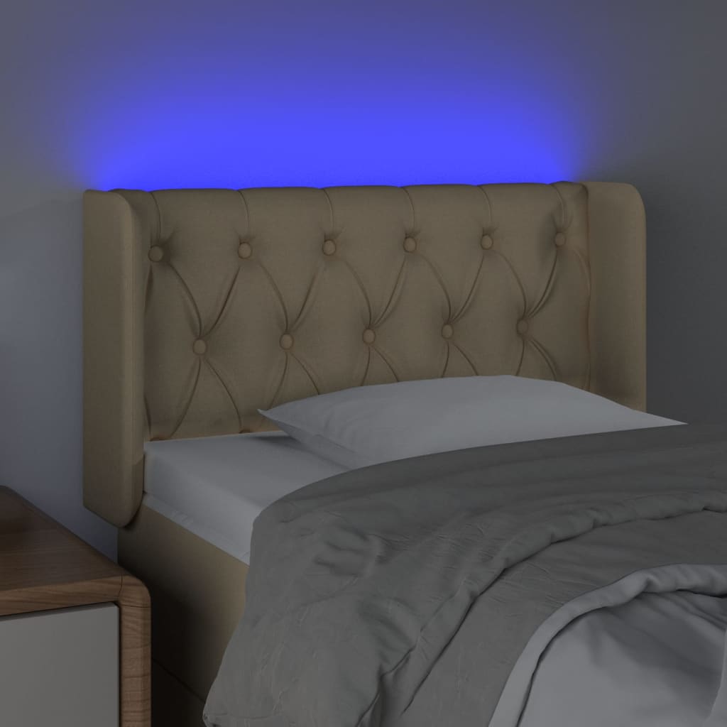 vidaXL Zagłówek do łóżka z LED, kremowy, 83x16x78/88 cm, tkanina