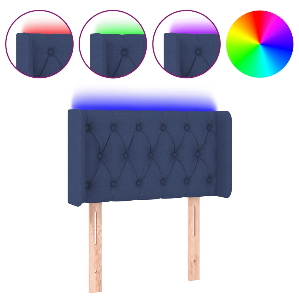 vidaXL Zagłówek do łóżka z LED, niebieski, 83x16x78/88 cm, tkanina