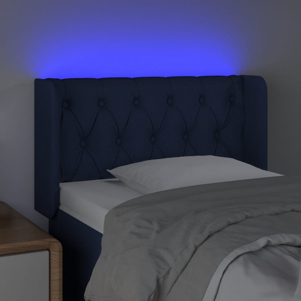 vidaXL Zagłówek do łóżka z LED, niebieski, 83x16x78/88 cm, tkanina
