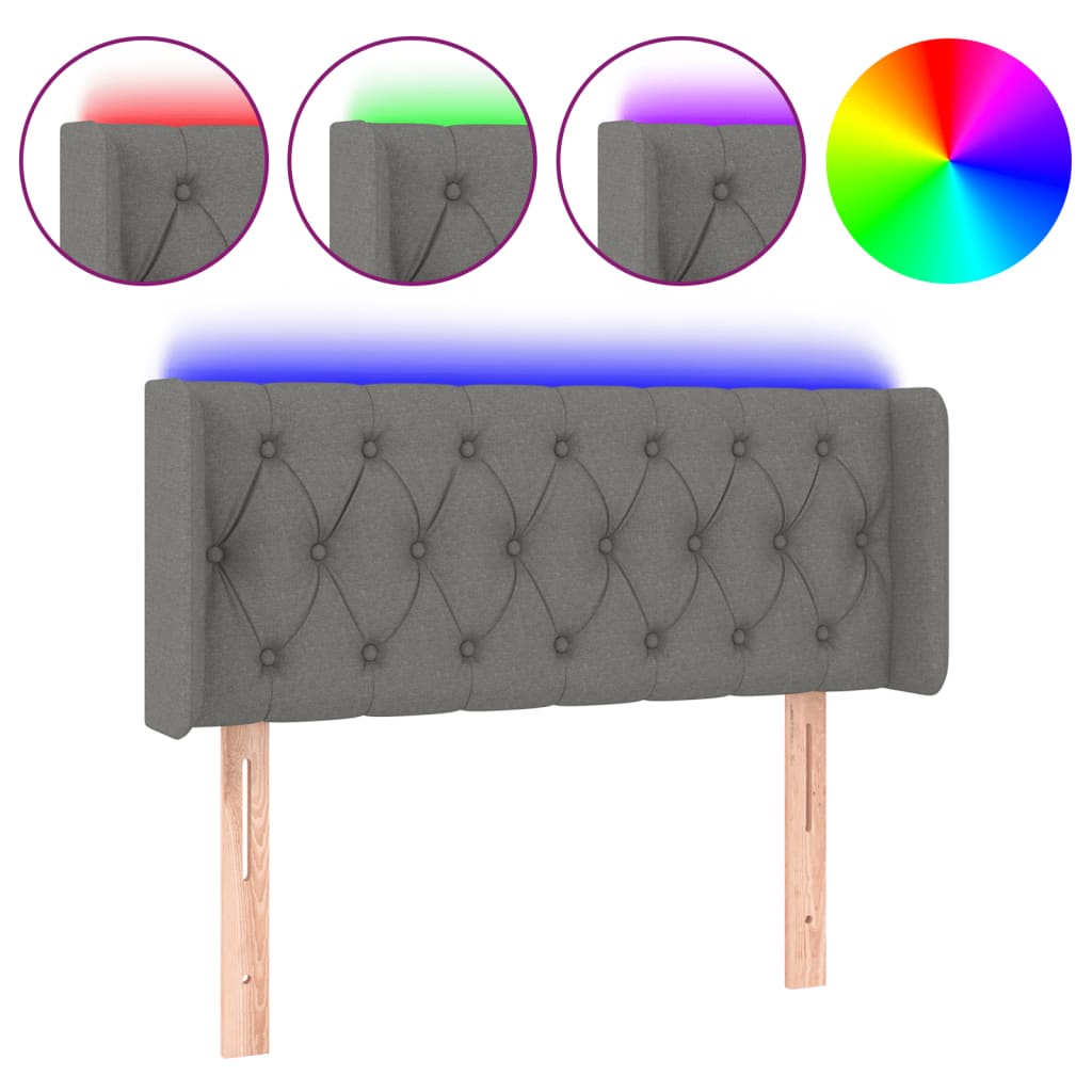 vidaXL Zagłówek do łóżka z LED, ciemnoszary, 93x16x78/88 cm, tkanina