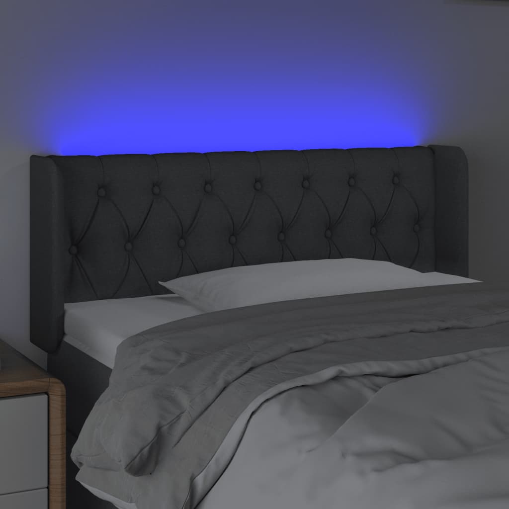 vidaXL Zagłówek do łóżka z LED, ciemnoszary, 93x16x78/88 cm, tkanina