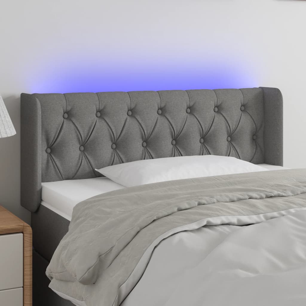 vidaXL Zagłówek do łóżka z LED, ciemnoszary, 93x16x78/88 cm, tkanina