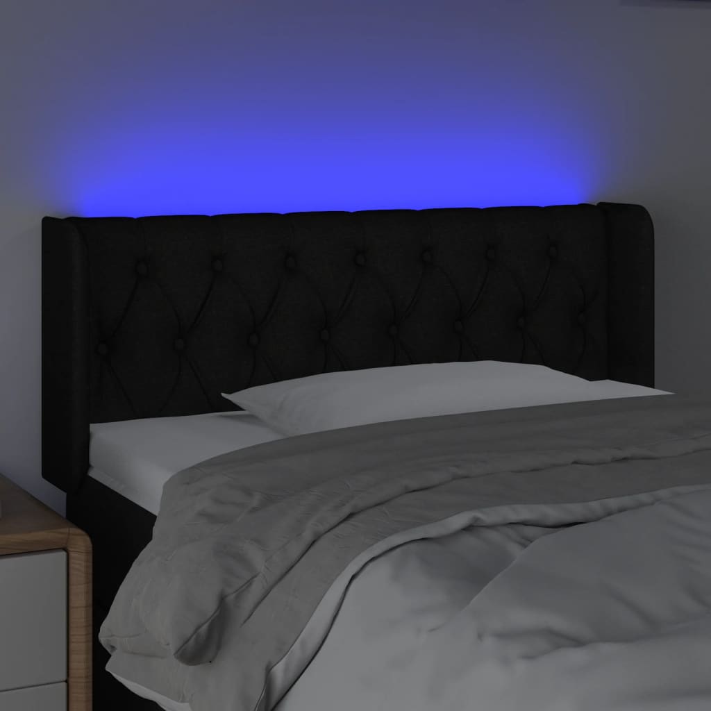 vidaXL Zagłówek do łóżka z LED, czarny, 93x16x78/88 cm, tkanina