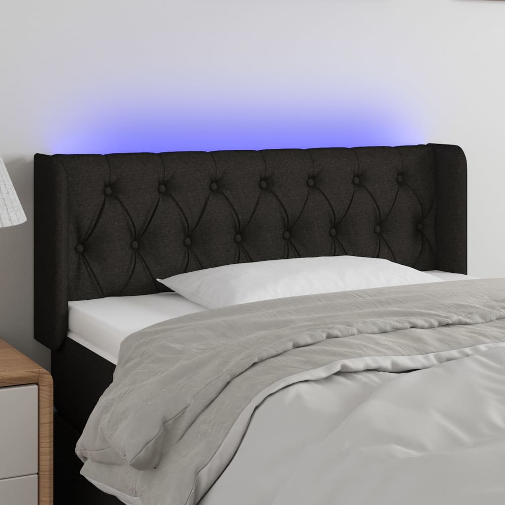 vidaXL Zagłówek do łóżka z LED, czarny, 93x16x78/88 cm, tkanina
