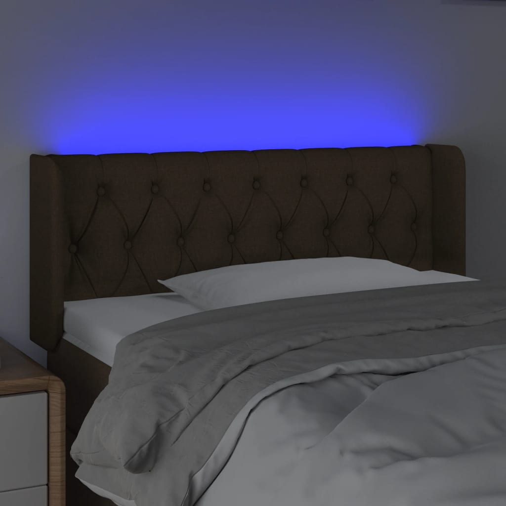 vidaXL Zagłówek do łóżka z LED, ciemnobrązowy, 93x16x78/88 cm, tkanina