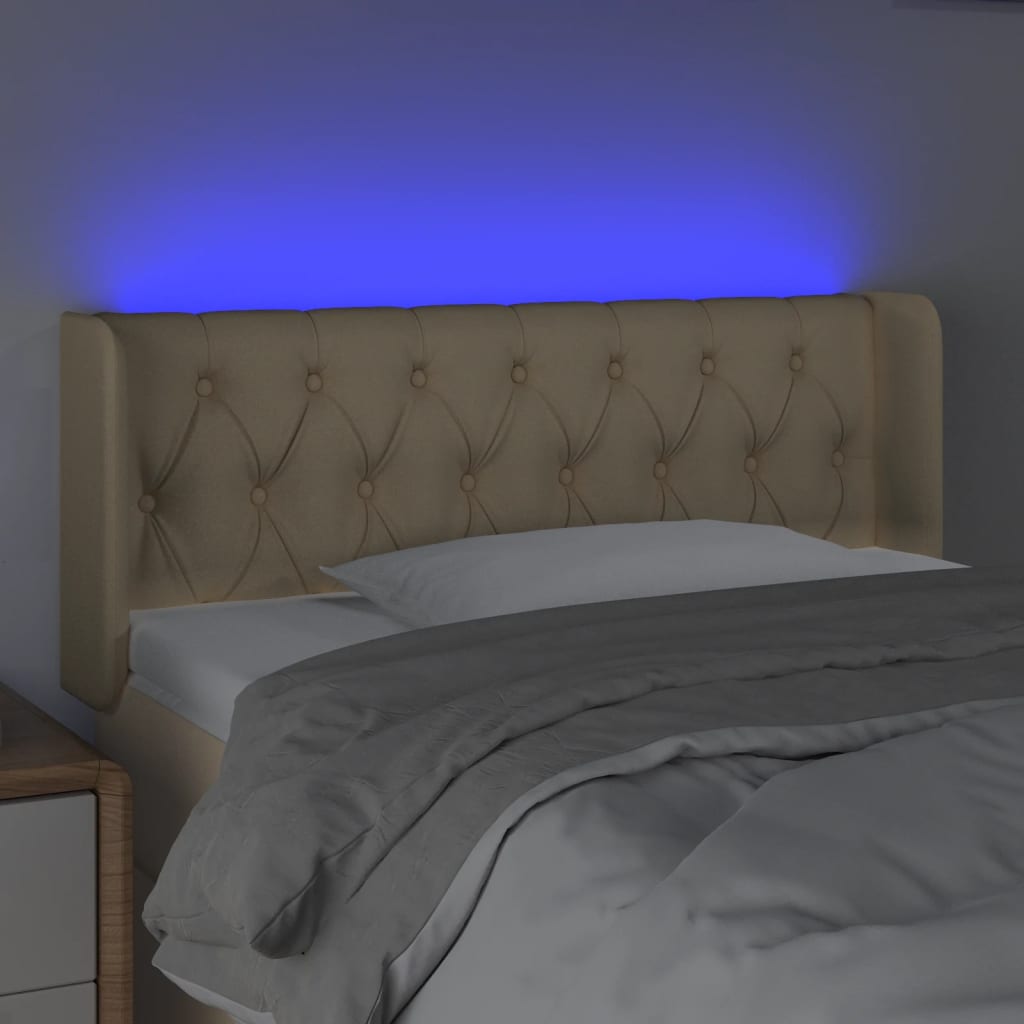 vidaXL Zagłówek do łóżka z LED, kremowy, 93x16x78/88 cm, tkanina