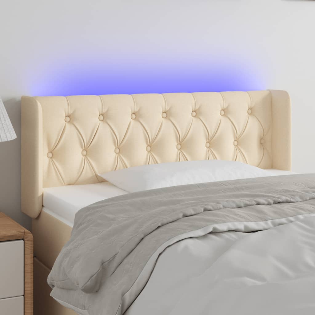 vidaXL Zagłówek do łóżka z LED, kremowy, 93x16x78/88 cm, tkanina