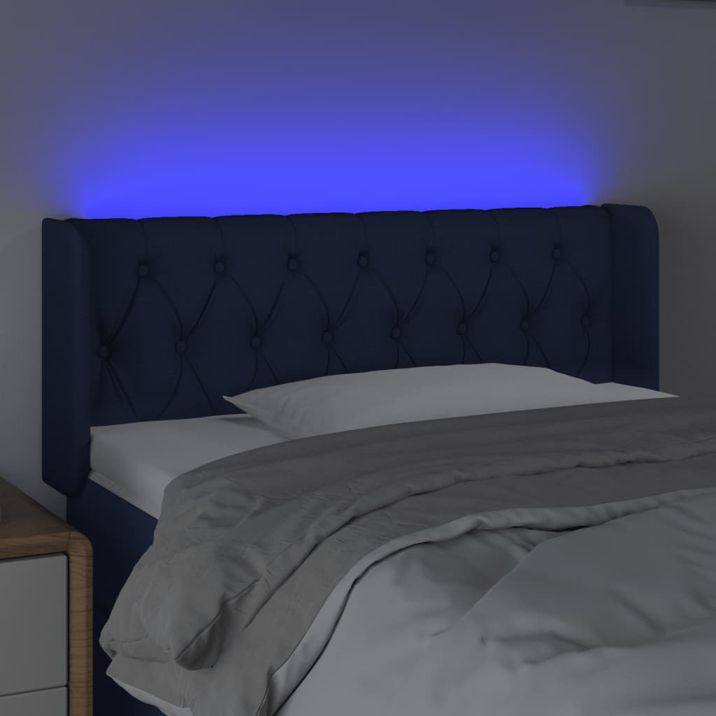 vidaXL Zagłówek do łóżka z LED, niebieski, 93x16x78/88 cm, tkanina