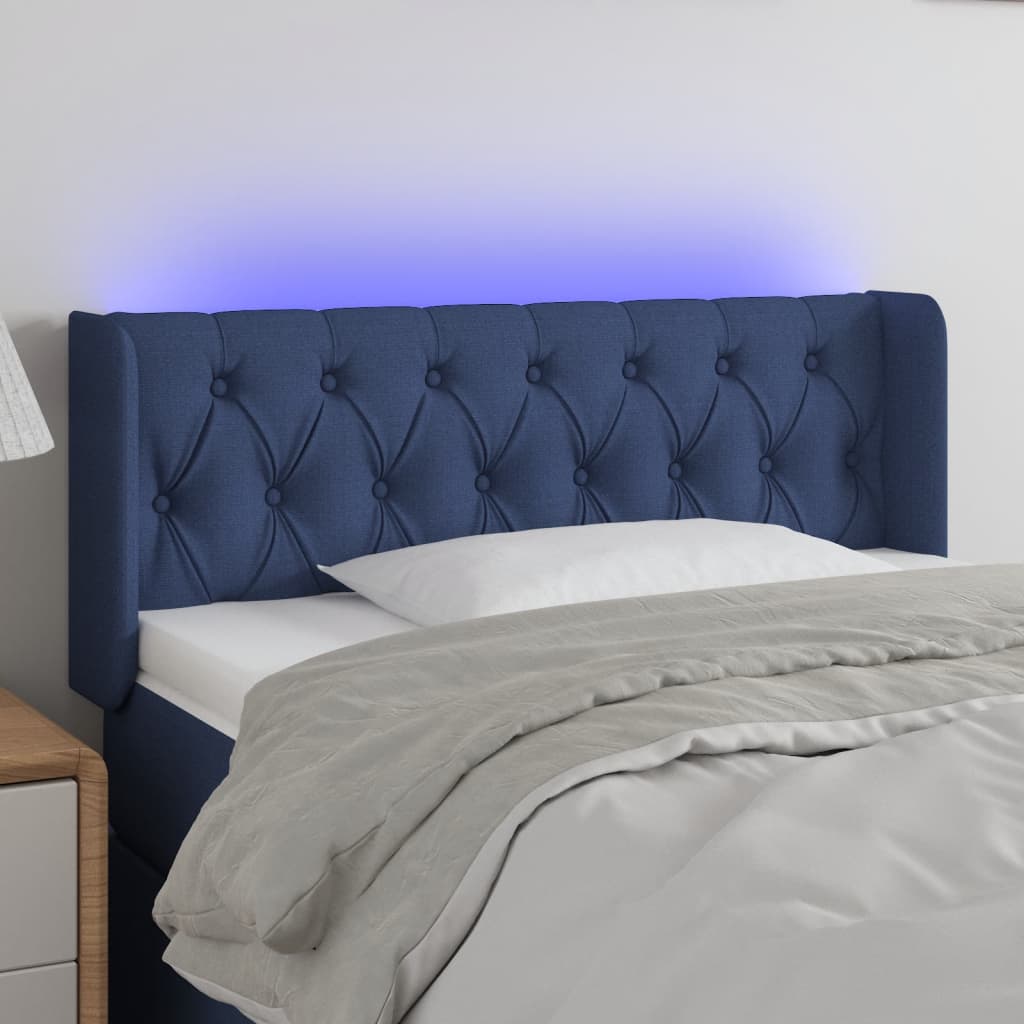 vidaXL Zagłówek do łóżka z LED, niebieski, 93x16x78/88 cm, tkanina
