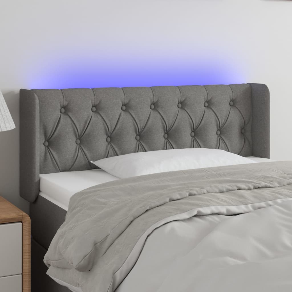 vidaXL Zagłówek do łóżka z LED, ciemnoszary, 103x16x78/88 cm, tkanina