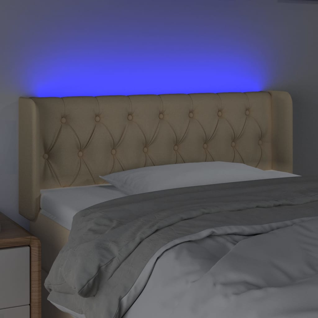 vidaXL Zagłówek do łóżka z LED, kremowy, 103x16x78/88 cm, tkanina
