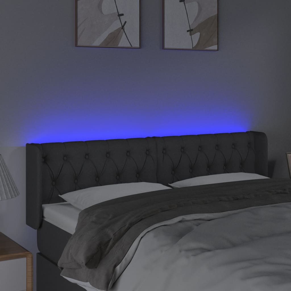 vidaXL Zagłówek do łóżka z LED, ciemnoszary, 147x16x78/88 cm, tkanina