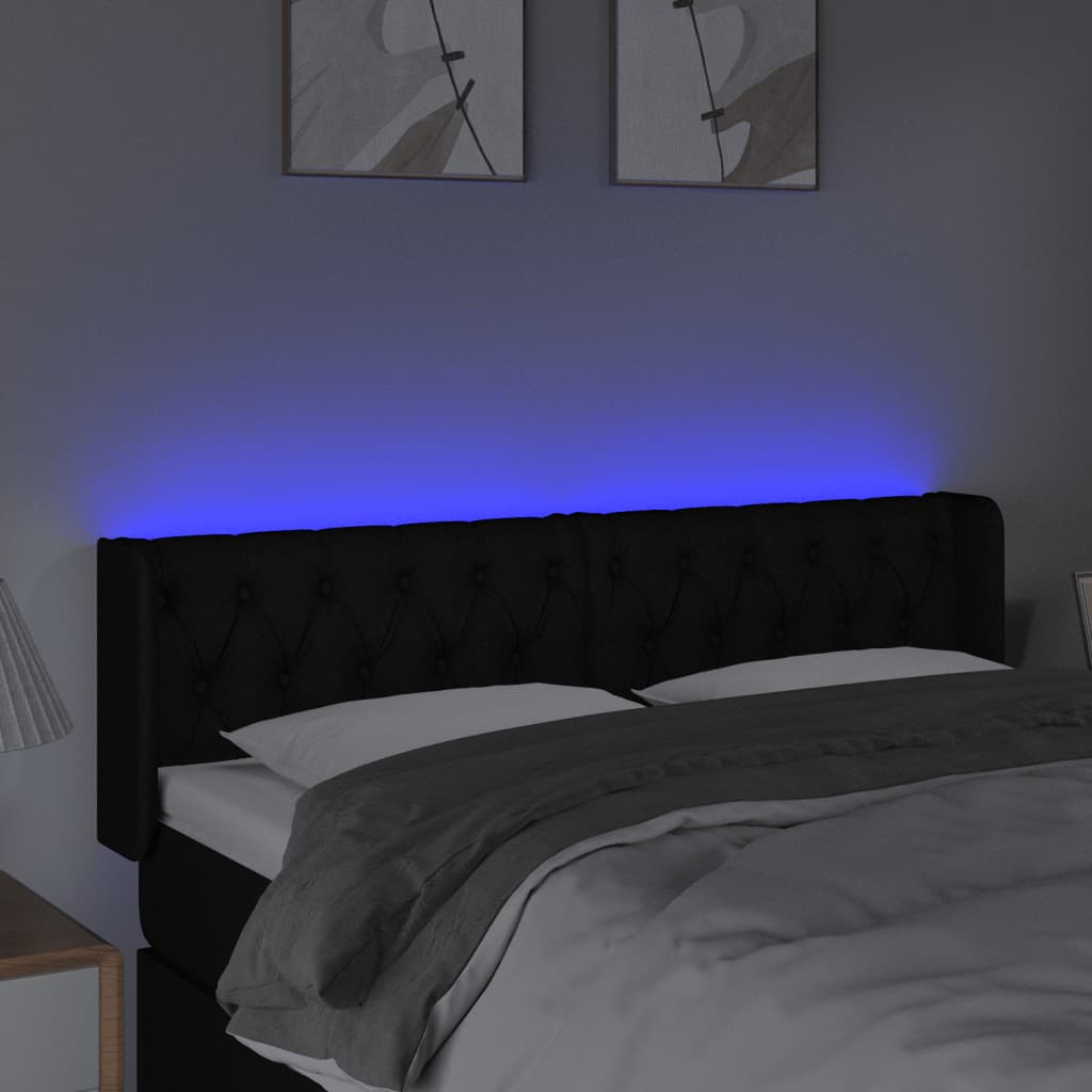 vidaXL Zagłówek do łóżka z LED, czarny, 147x16x78/88 cm, tkanina