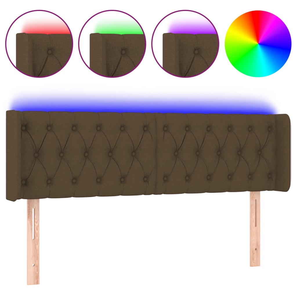 vidaXL Zagłówek do łóżka z LED, ciemnobrązowy, 147x16x78/88cm, tkanina