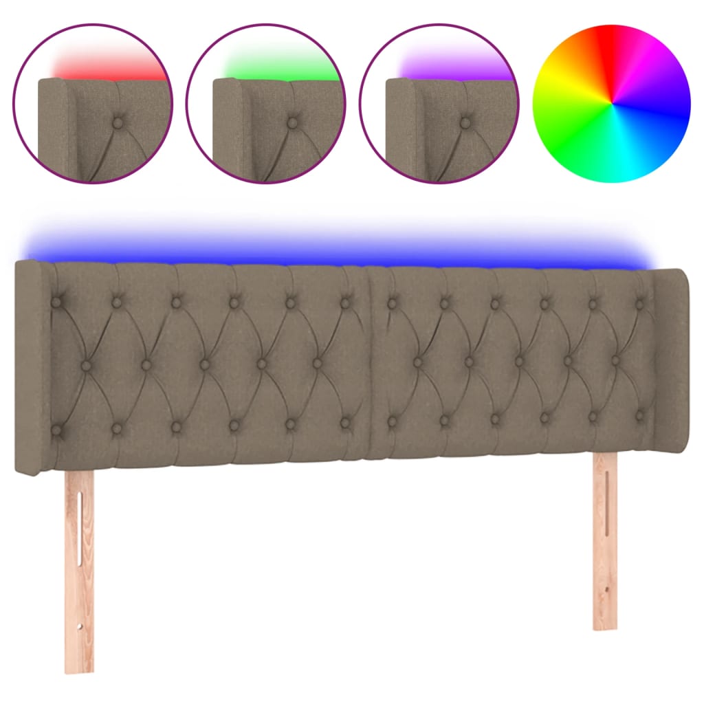 vidaXL Zagłówek do łóżka z LED, taupe, 147x16x78/88 cm, tkanina