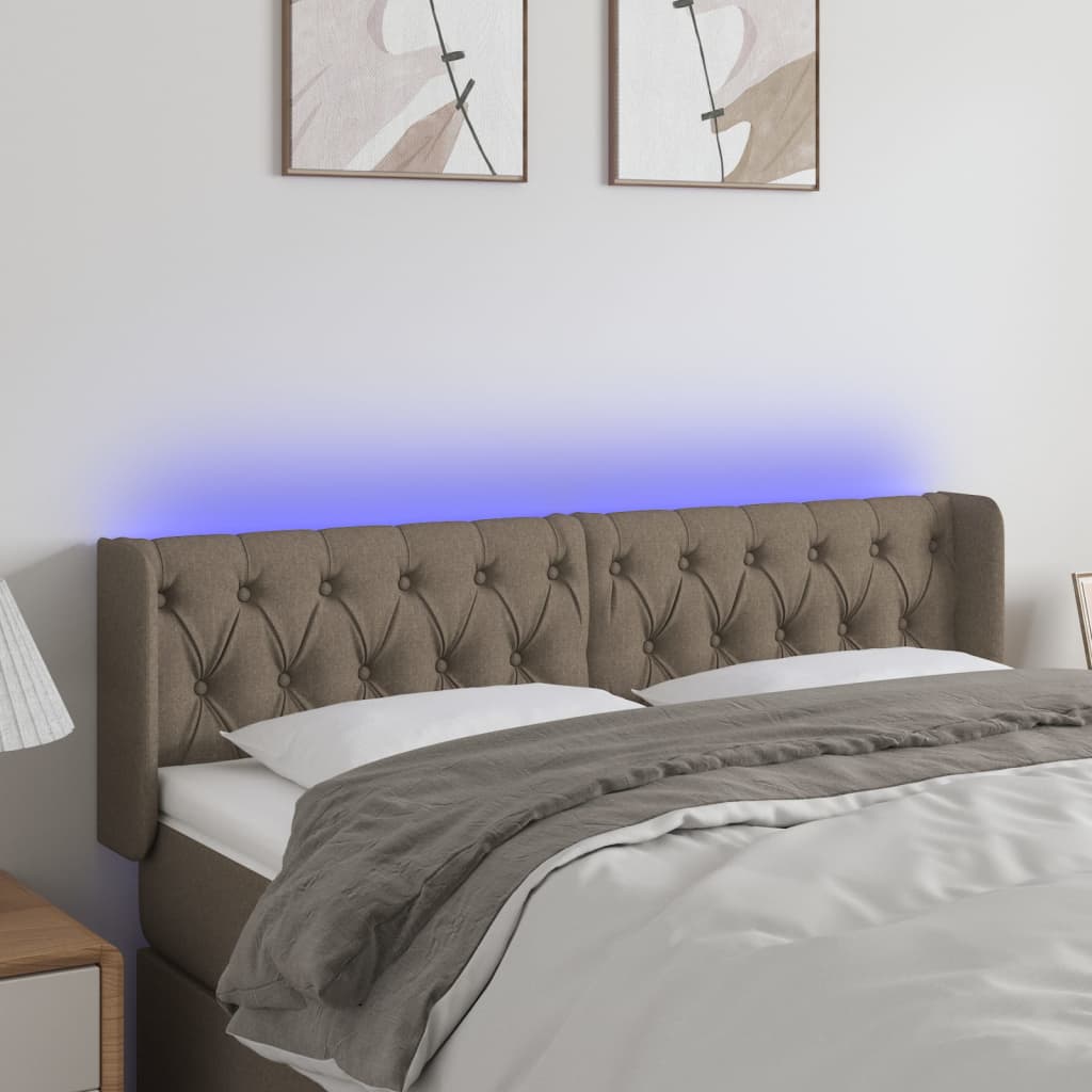 vidaXL Zagłówek do łóżka z LED, taupe, 147x16x78/88 cm, tkanina